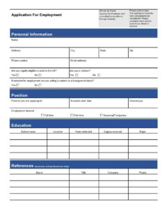 Example of Job Employment Application Template