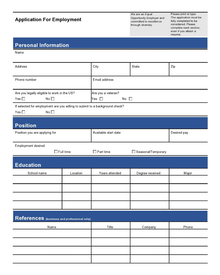 Example of Job Employment Application Template Example of Job Employment Application Template