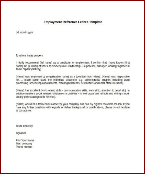Example of Job Reference Letter Template