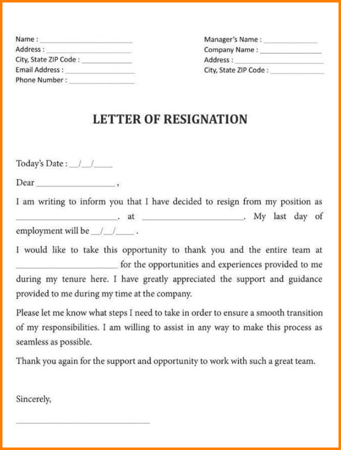 Example of Job Resignation Letter Template Example of Job Resignation Letter Template