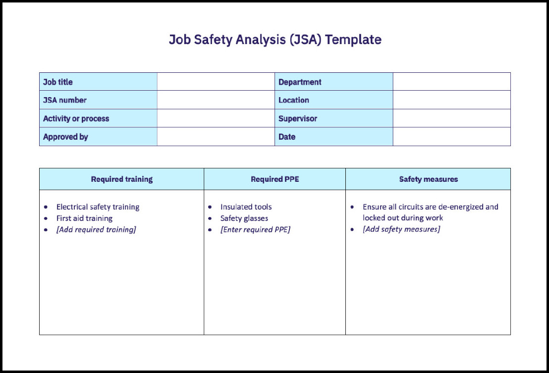 Example of Job Safety Analysis Template