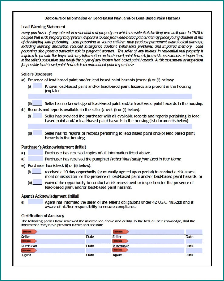 Example of Lead Based Paint Disclosure Form