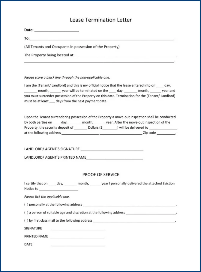Example of Lease Agreement Termination Template