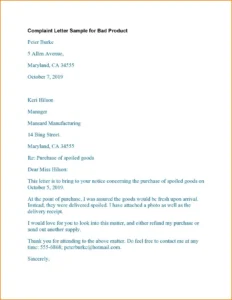 Example of Letter of Complaint Template