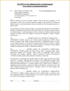 Example of Letter of Endorsement Template