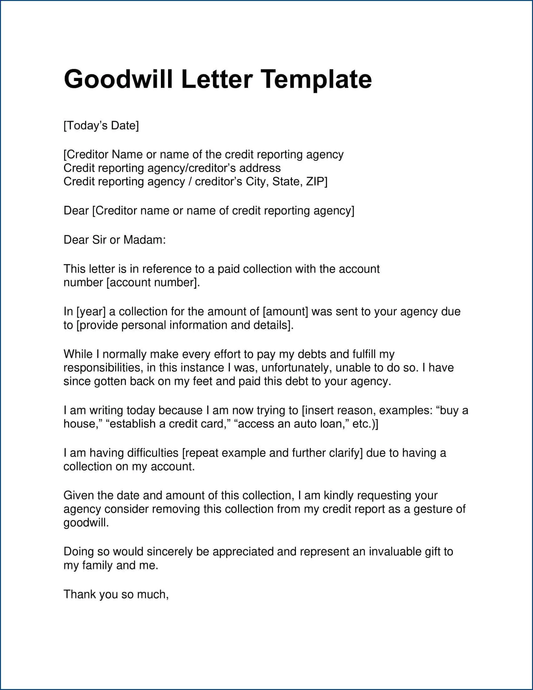 Example of Letter of Goodwill Template