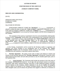Example of Letter of Intent to Purchase a Business