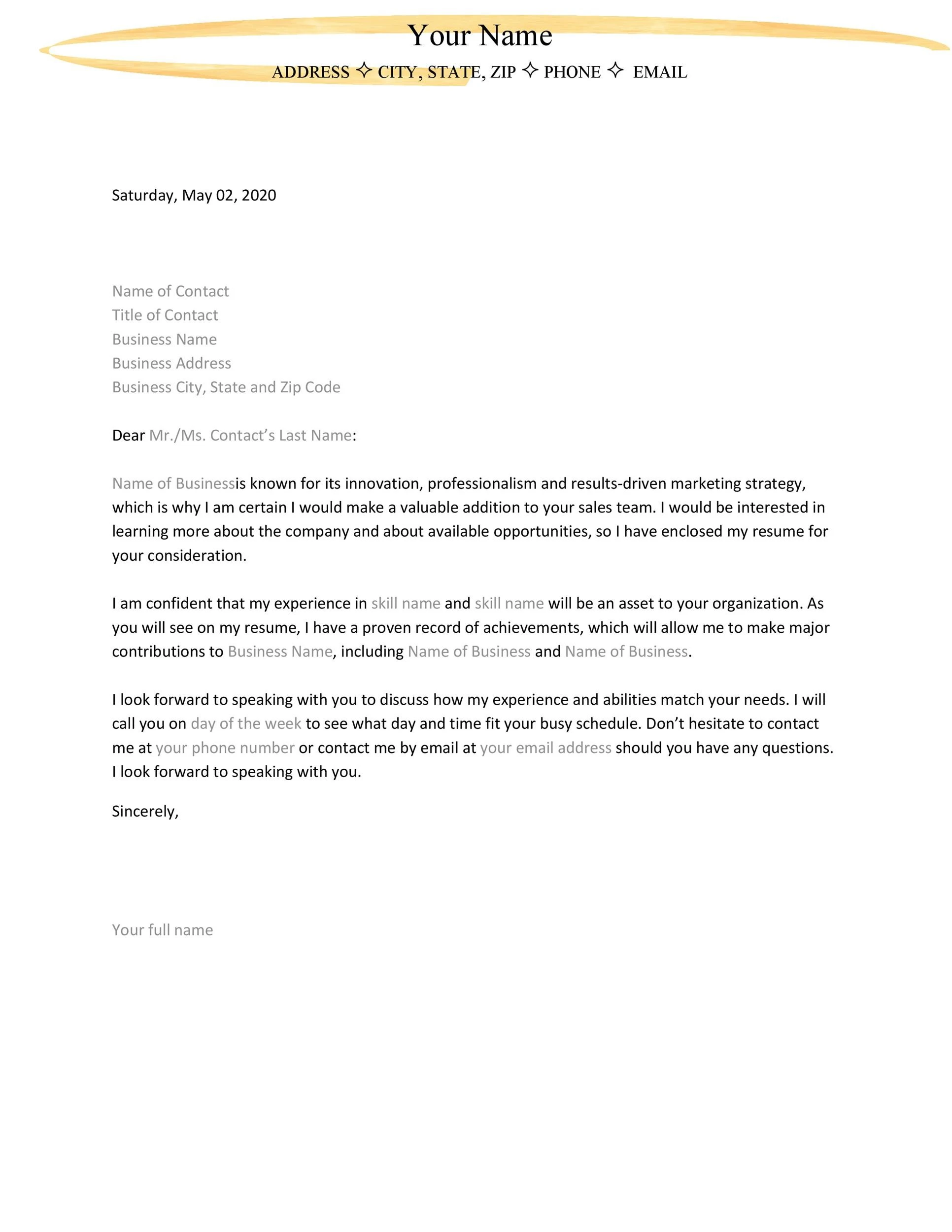 Example of Letter of Interest for a Job Template