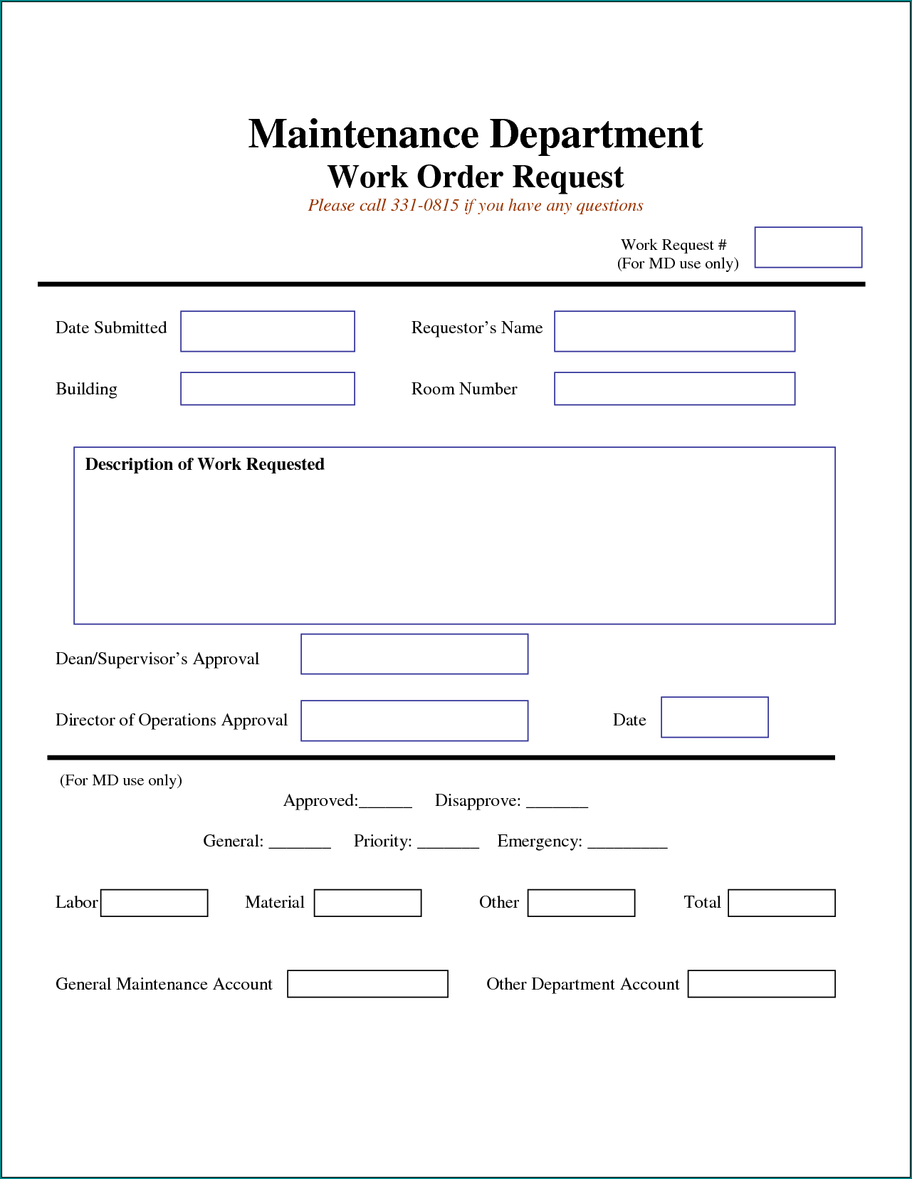 Example of Maintenance Work Order Template
