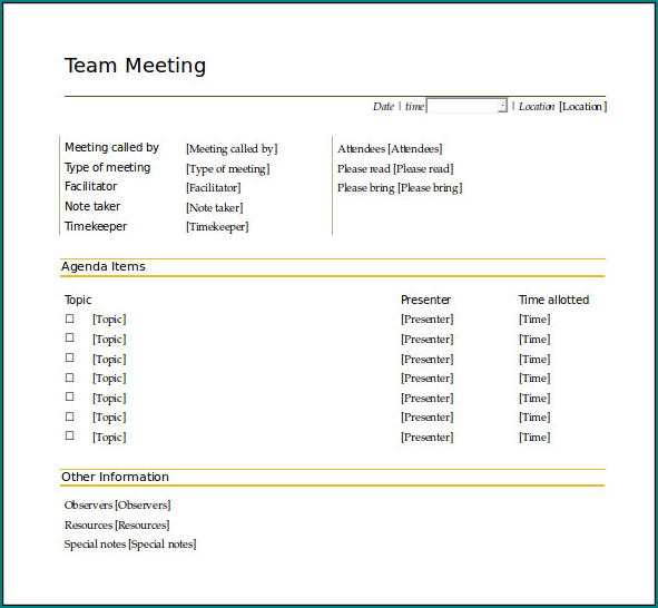 Example of Meeting Schedule Template