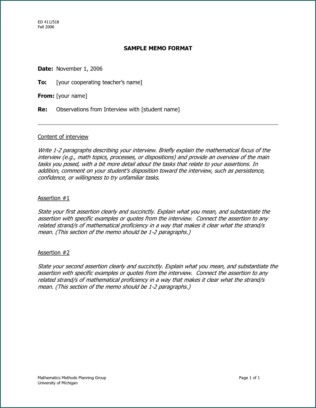 Example of Memo Format Template