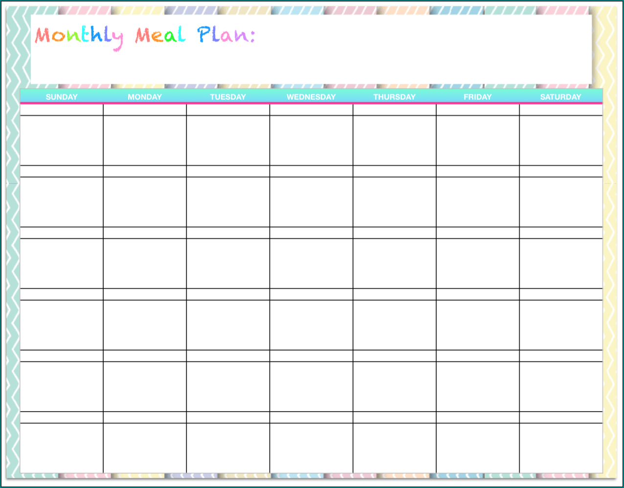 Example of Monthly Meal Planner Template