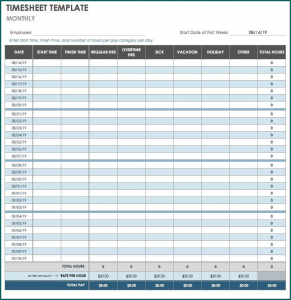 Example of Monthly Timesheet Template Excel