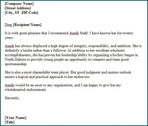 Example of Personal Reference Letter Template