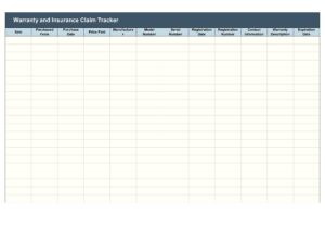 Example of Printable Warranty Tracker Template