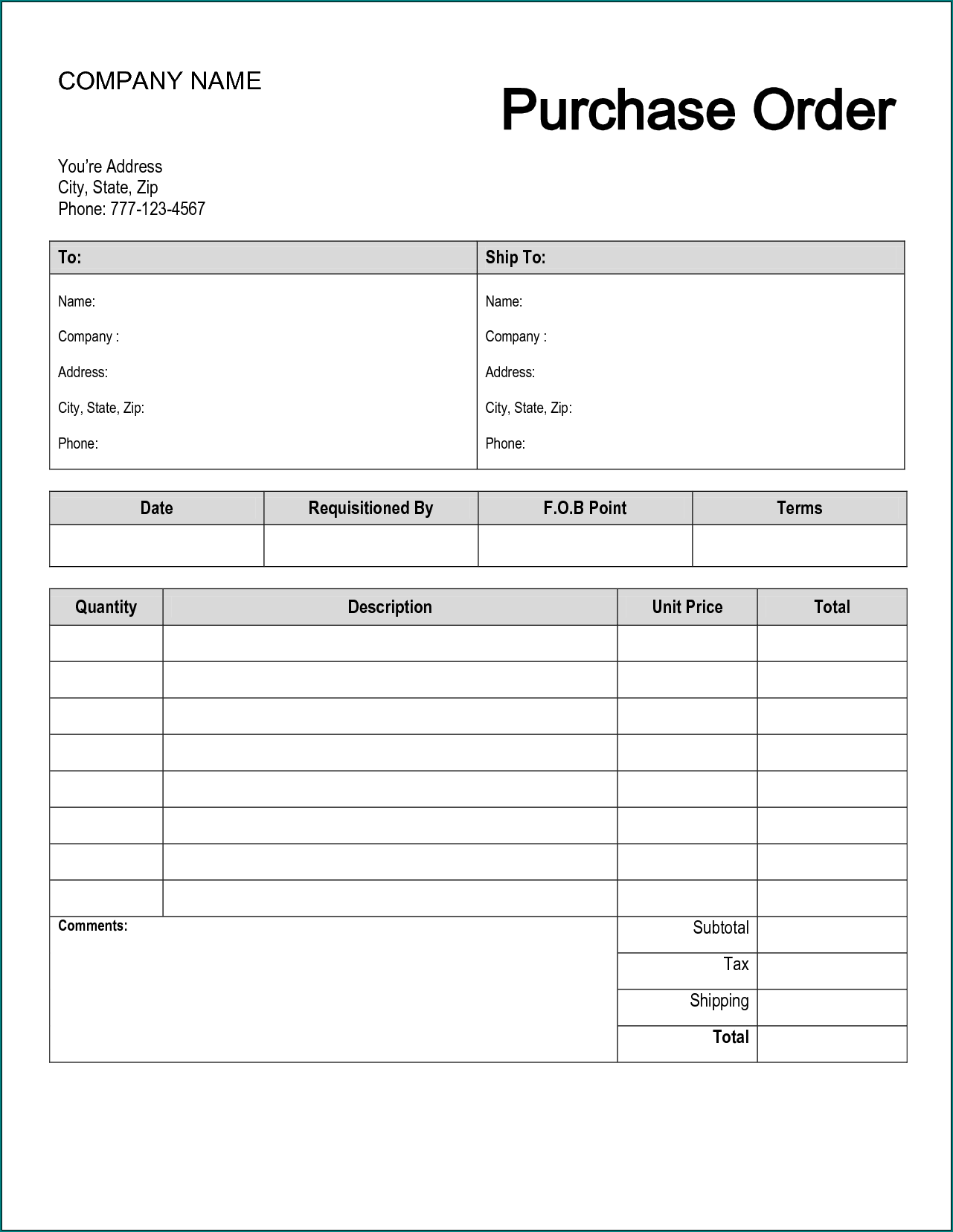 Example of Purchase Order Form