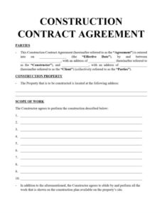 Example of Residential Construction Contract Template