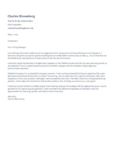 Example of Resignation Letter From Work