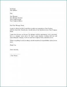Example of Resignation Letter Template