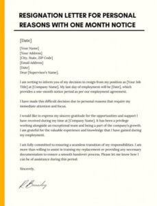 Example of Resignation Letter without Notice