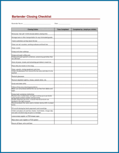 Example of Restaurant Opening Closing Hour Checklist Template