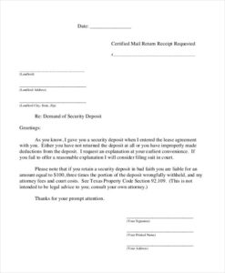 Example of Security Deposit Demand Letter Template