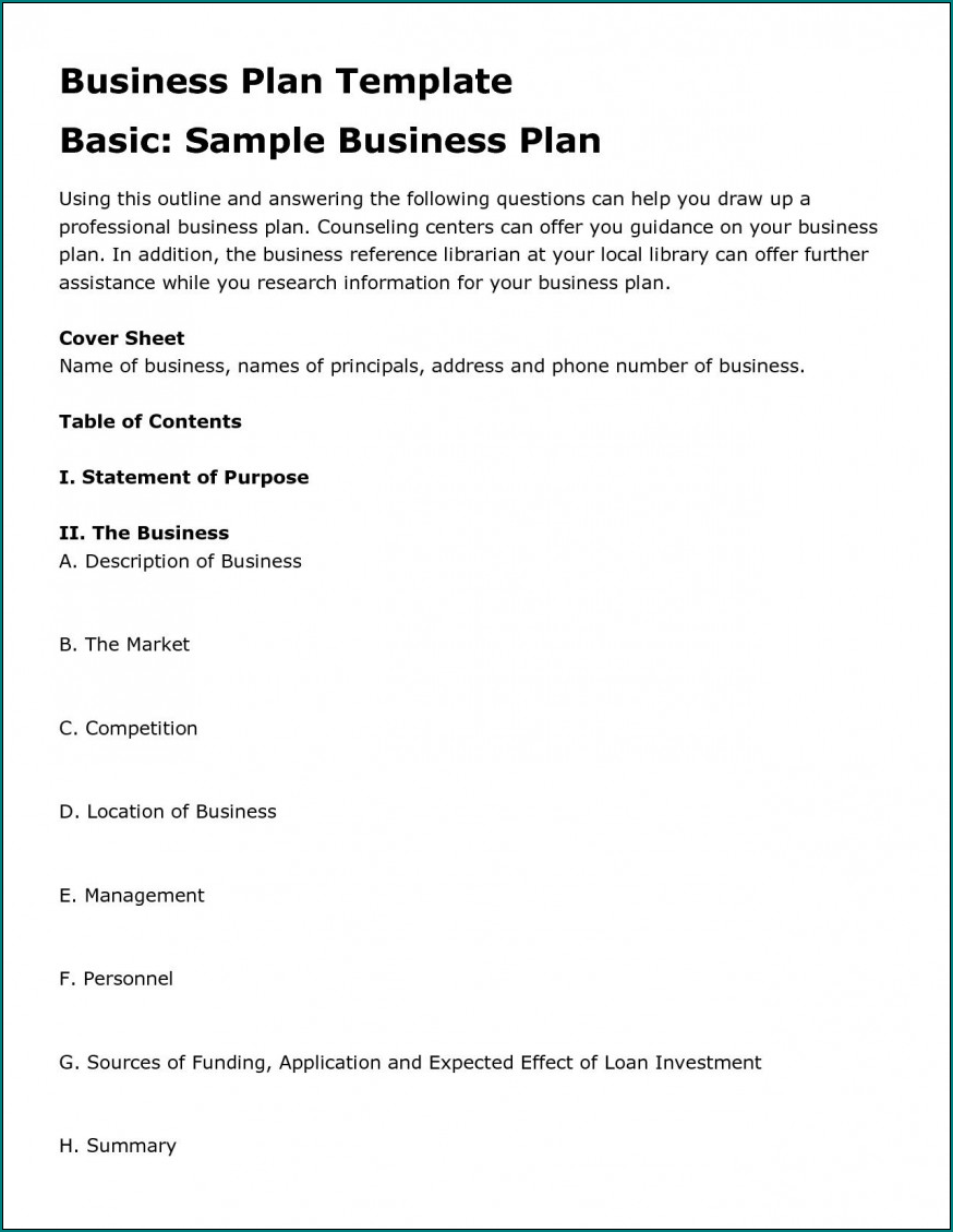 Example of Simple Business Plan Template