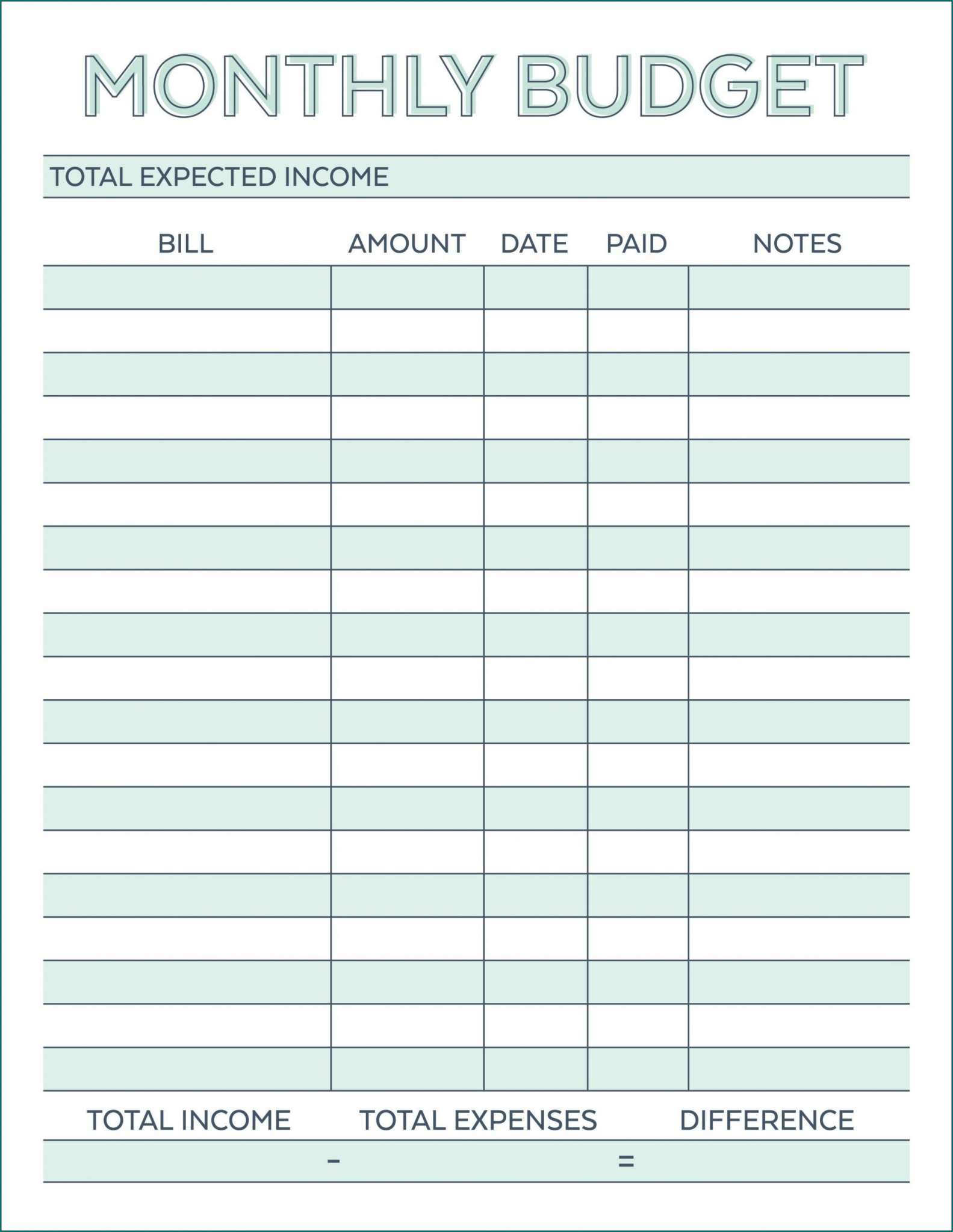 》Free Printable Simple Monthly Budget Template