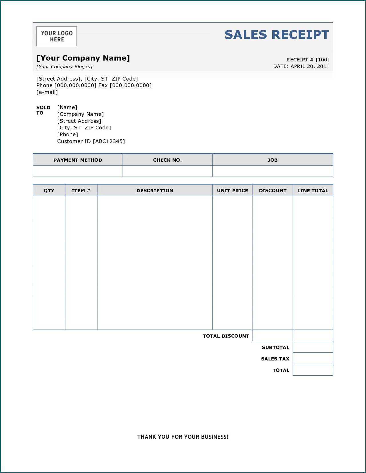 Example of Simple Receipt Template