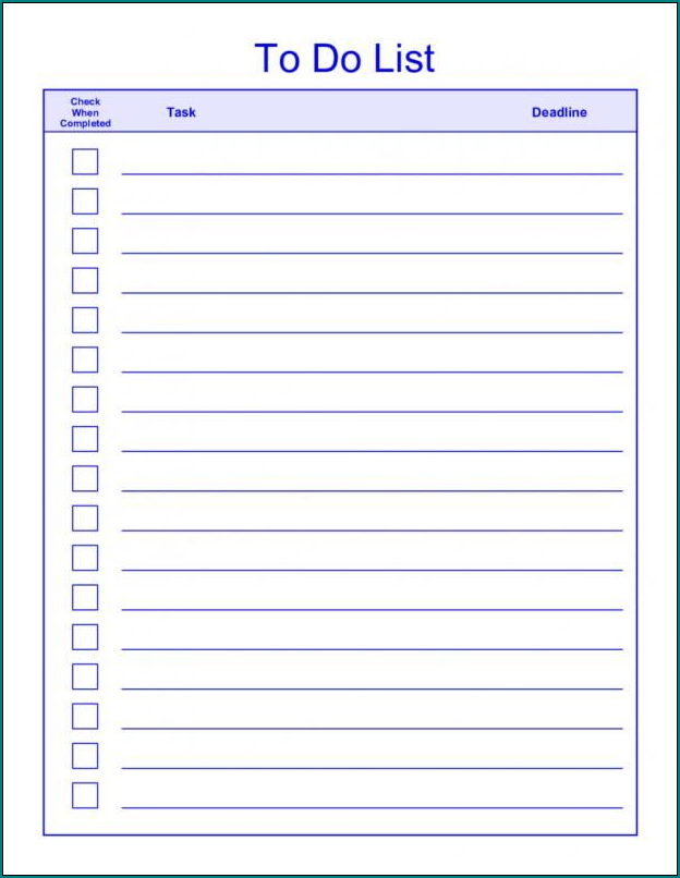 Example of To Do Checklist Template