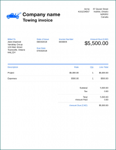 Example of Towing Receipt Template
