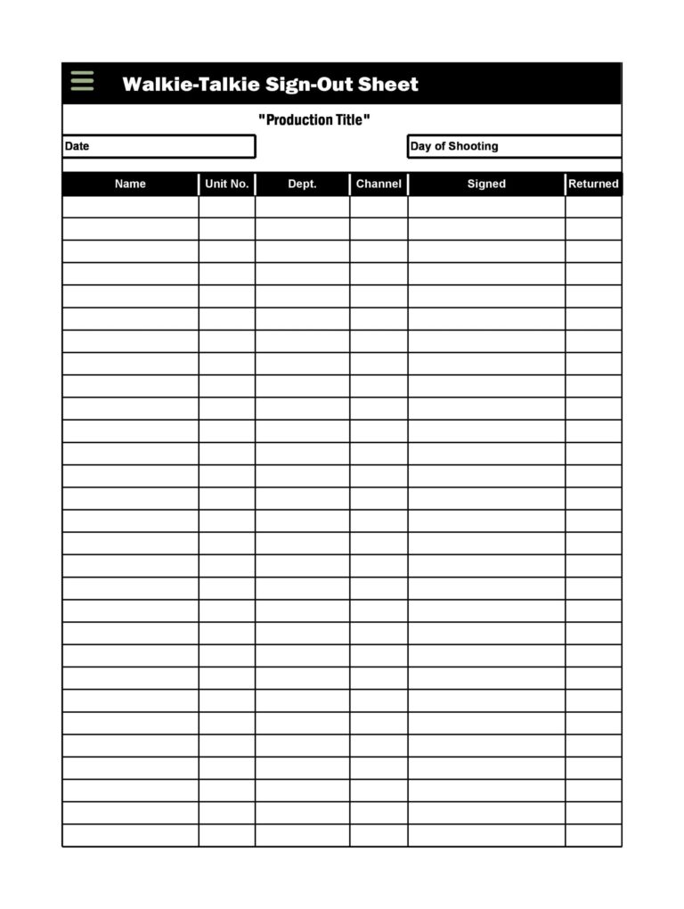 》Printable Vehicle Sign out Sheet Template