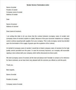Example of Vendor Termination Letter Template