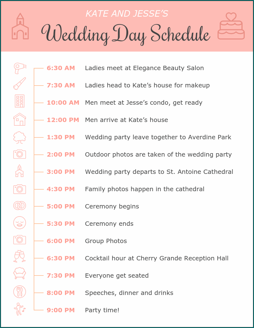 Example of Wedding Day Schedule Template