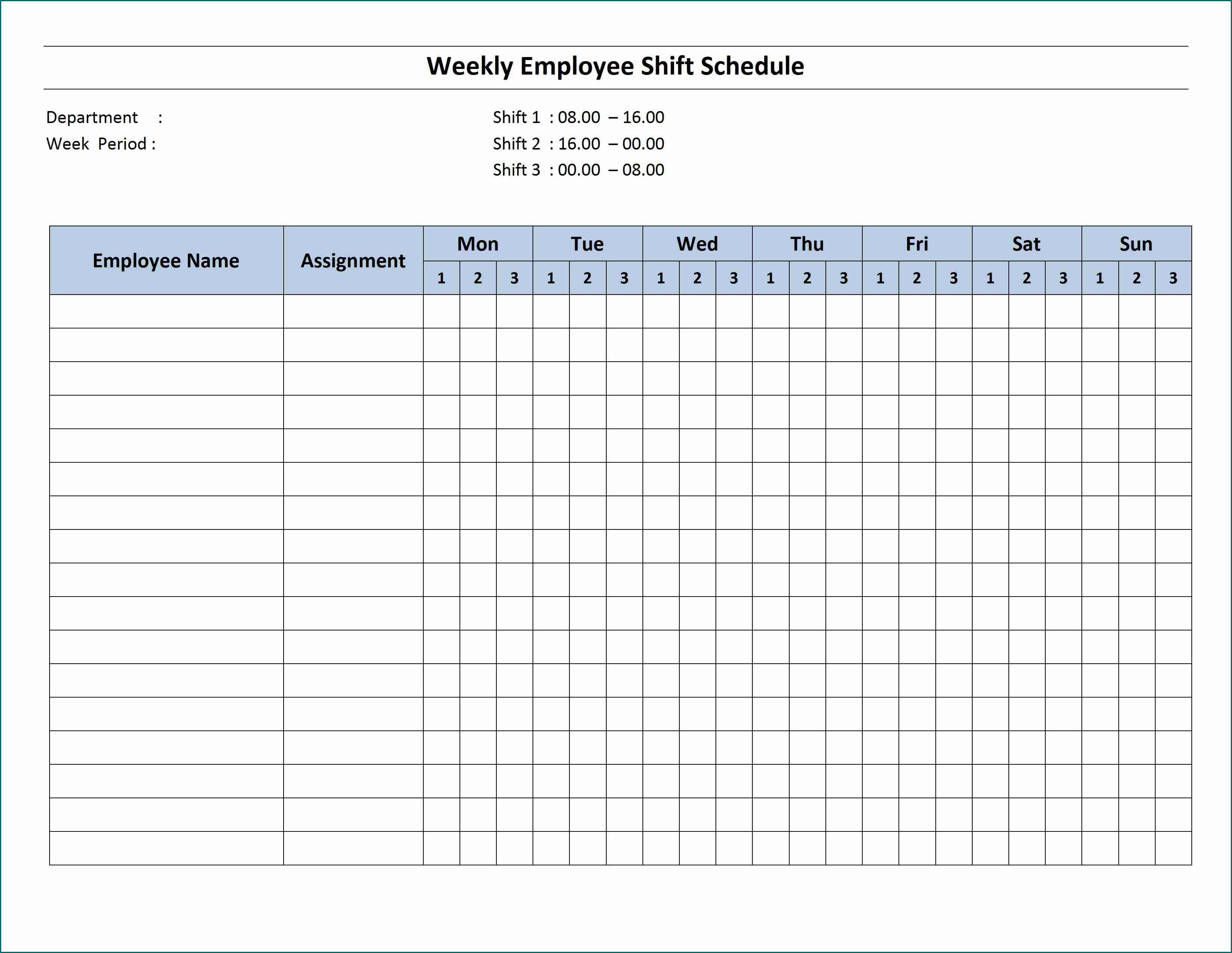 Example of Weekly Employee Schedule Template