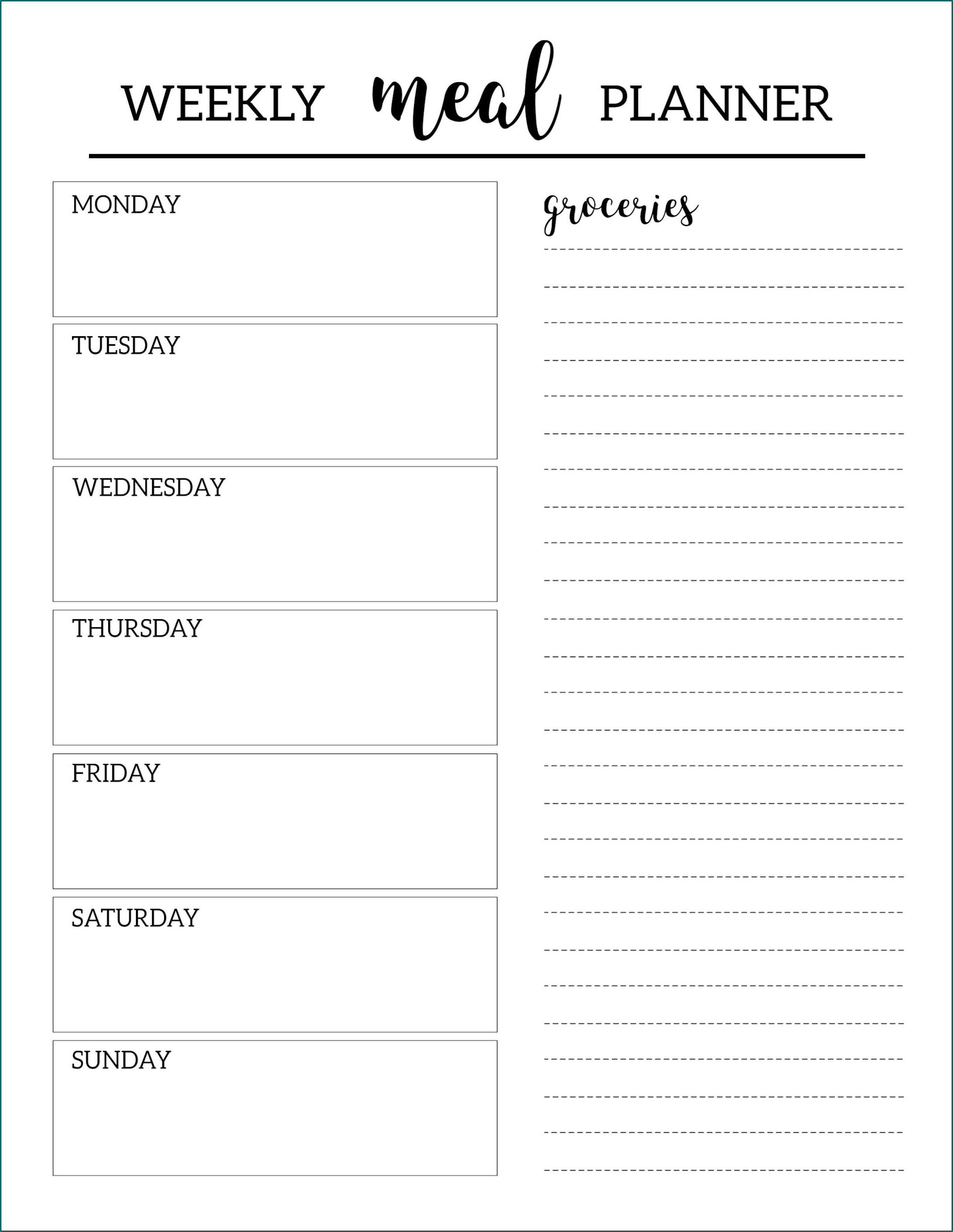 Example of Weekly Meal Planner Template