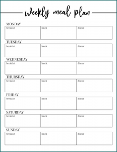 Example of Weekly Menu Planner Template