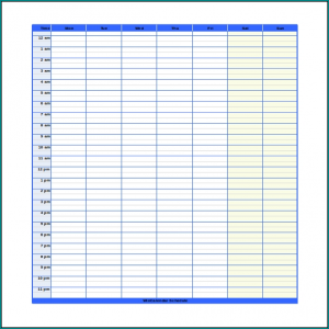 Example of Weekly Schedule Template Word