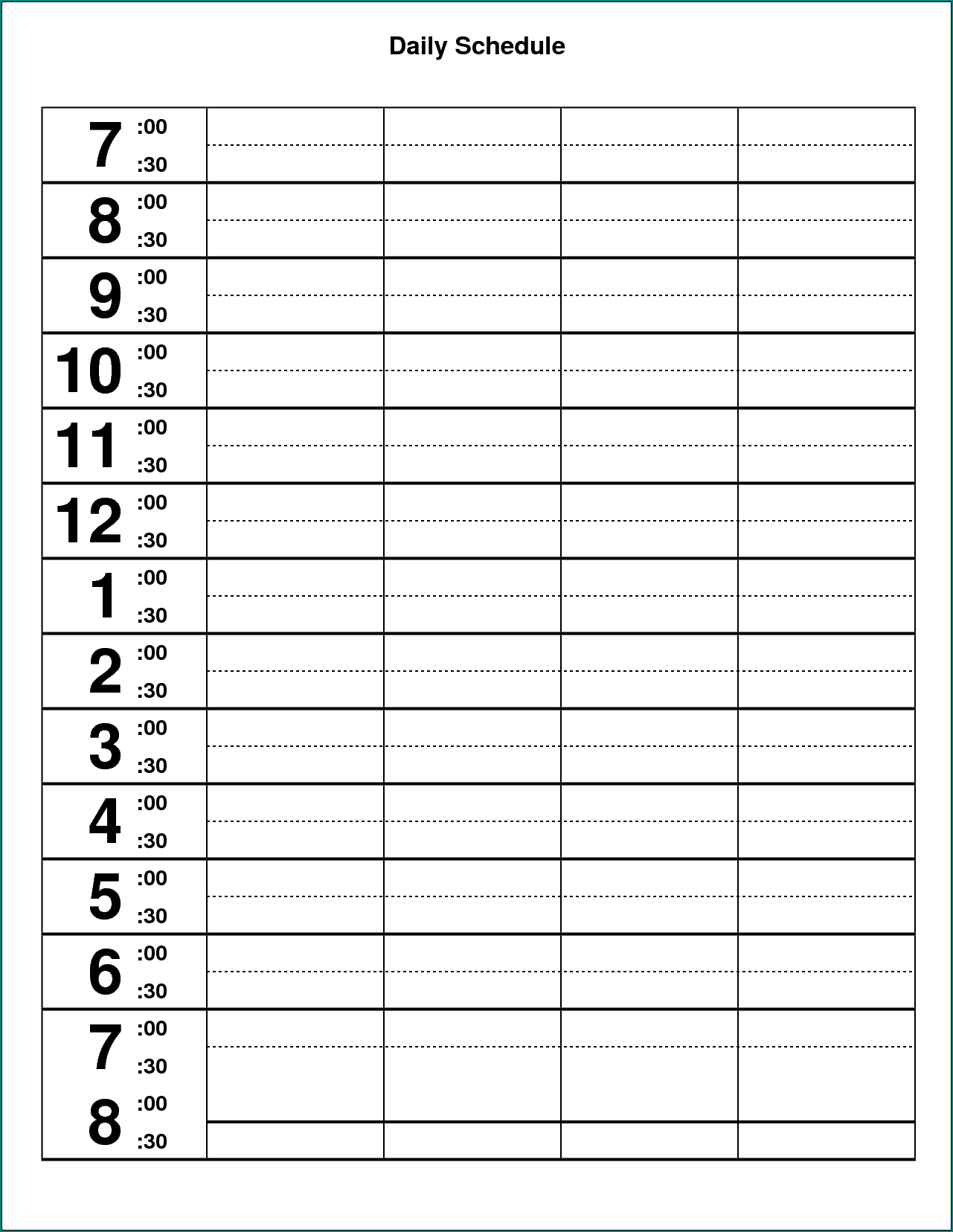 Example of Word Daily Schedule Template