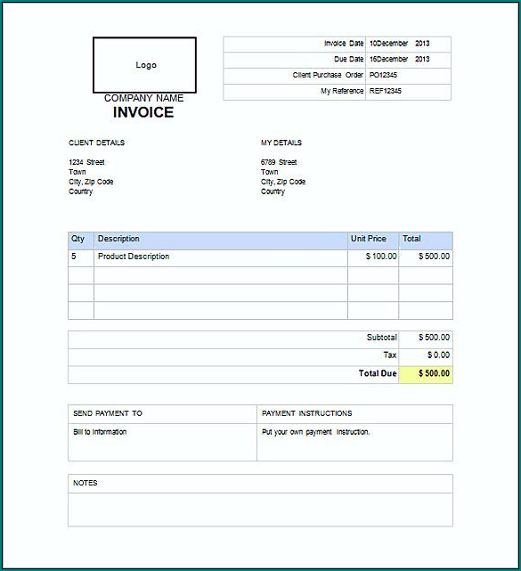 Example of Word Invoice Template