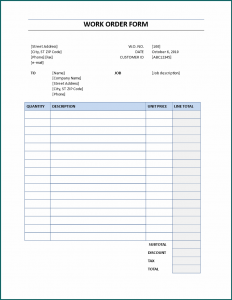 Example of Work Order Template Excel