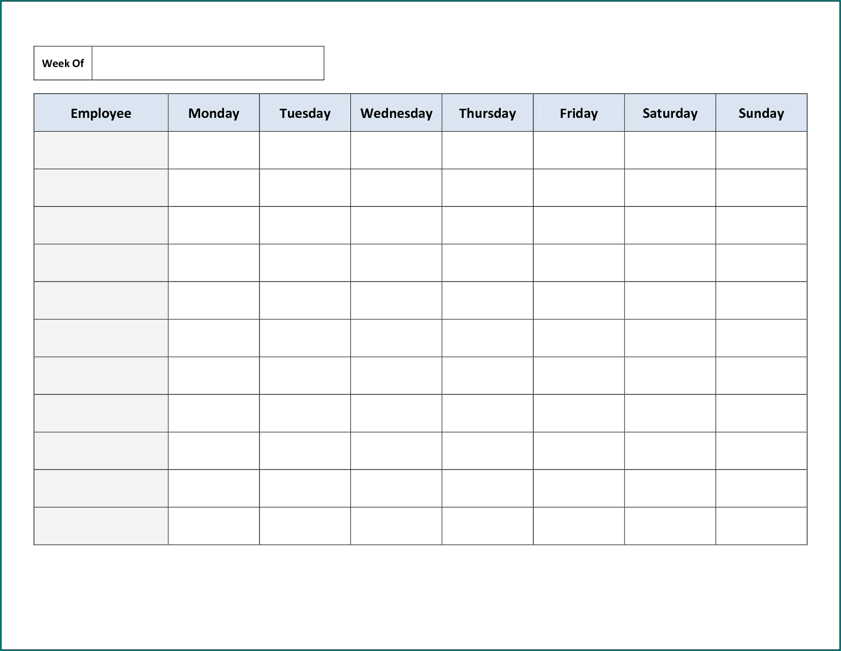 Example of Work Schedule Template