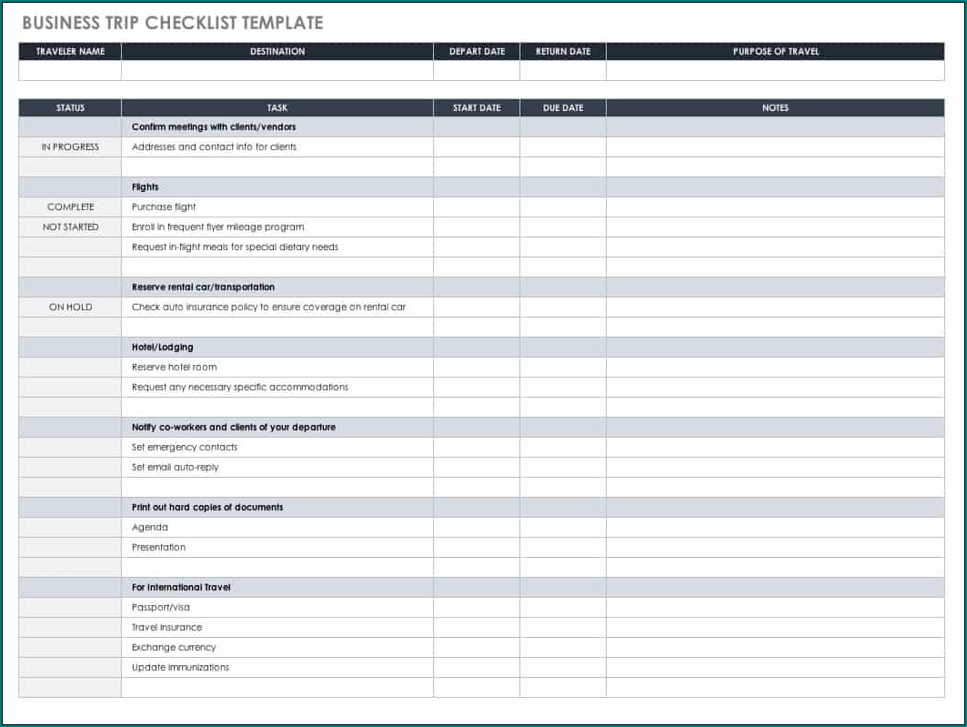 Excel Checklist Template Sample