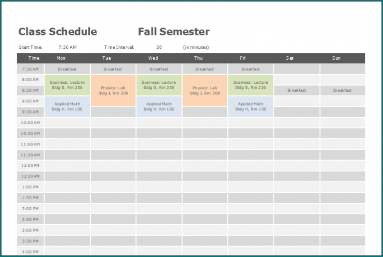 》Free Printable Excel Class Schedule Template