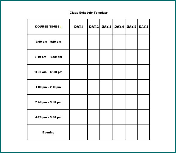 Excel Class Schedule Template Sample