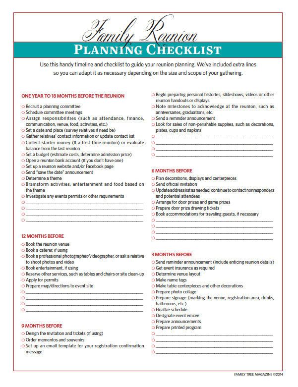 Family Reunion Planning Template Sample Family Reunion Planning Template Sample