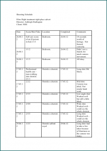 Filming Schedule Template Sample