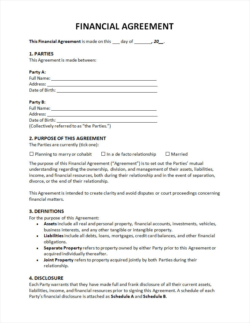 Financial Agreement Template