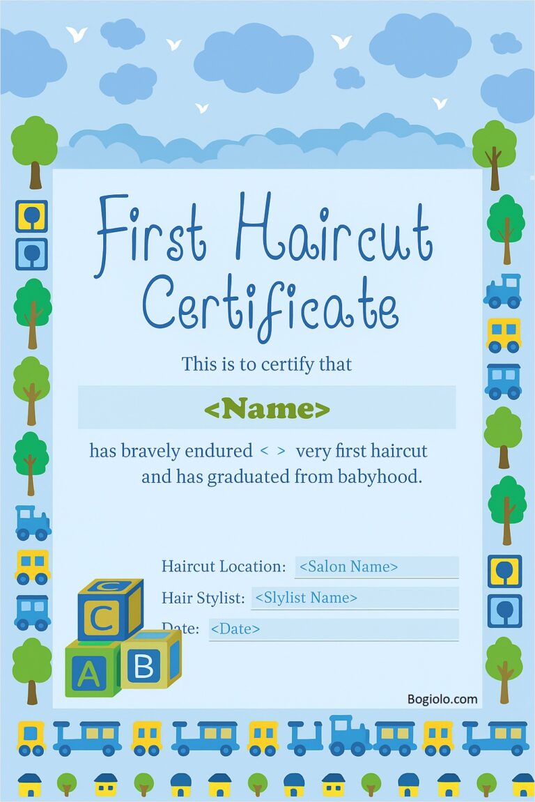 》Free Printable First Haircut Certificate Template