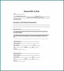 General Bill Of Sale Form Sample